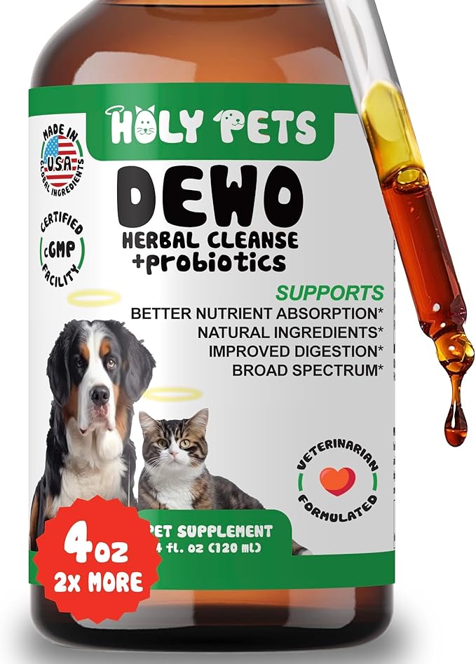 Herbal Gut Cleanse & Natural Parasite Support for Dogs & Cats with Probiotics – Promotes Digestive Health, Detox, and Wellness – 4oz Liquid Supplement for Pets – Made in The USA (4oz)