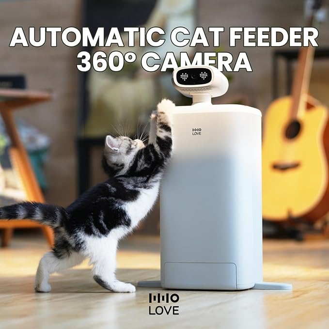 Automatic Cat Feeder with Camera, 2k HD Video Night Vision, 5G Pet Feeder with 2-Way Audio, Cat Food Dispenser with Low Food Alert and Blockage Sensor, Non-Subscription Version
