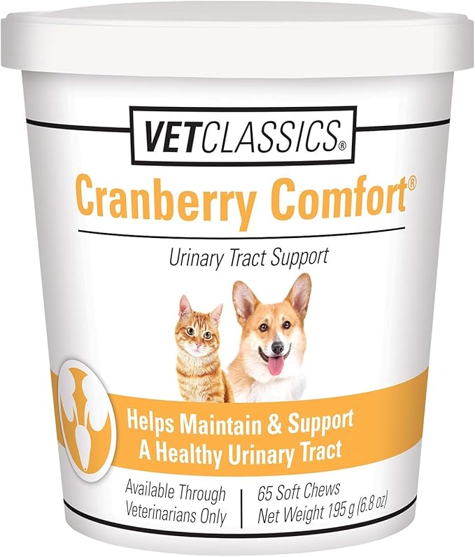 Vet Classics Cranberry Comfort Urinary Tract Pet Supplement for Dogs, Cats – Maintains Dog Bladder Health, Cat Bladder Control – Pet Supplements for Incontinence – 65 Soft Chews
