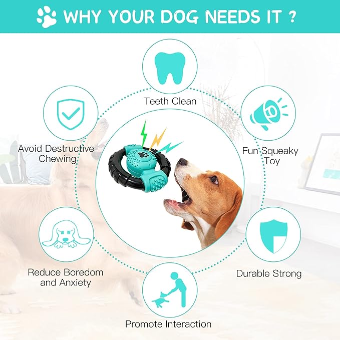 Dog Toys for Aggressive Chewers, Indestructible Dog Chew Toy for Medium Large Dogs, Milk Flavor Squeaky Tough Dog Toys to Keep Them Busy