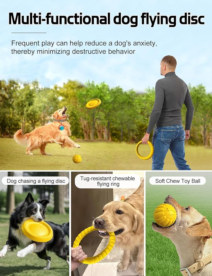 Dog Flying Disc Toy， Soft Indestructible Dogs Flying Disc Pack ，for Aggressive chewers Medium Large Dog，Dog Beach Essentials Water Pool Float Toys (Flying Disc Set 1 Box)