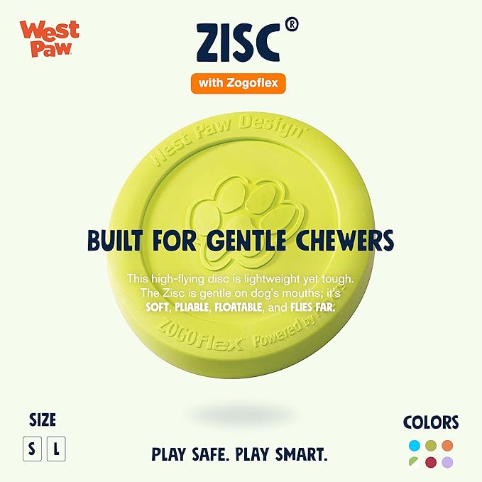 WEST PAW Zogoflex Zisc Dog Flying Disc, High Flying Aerodynamic Disc for Dogs Puppy – Lightweight, Floatable Disc for Fetch, Tug of War, Catch, Play – Doubles as Food/Water Bowl, Small, Granny Smith