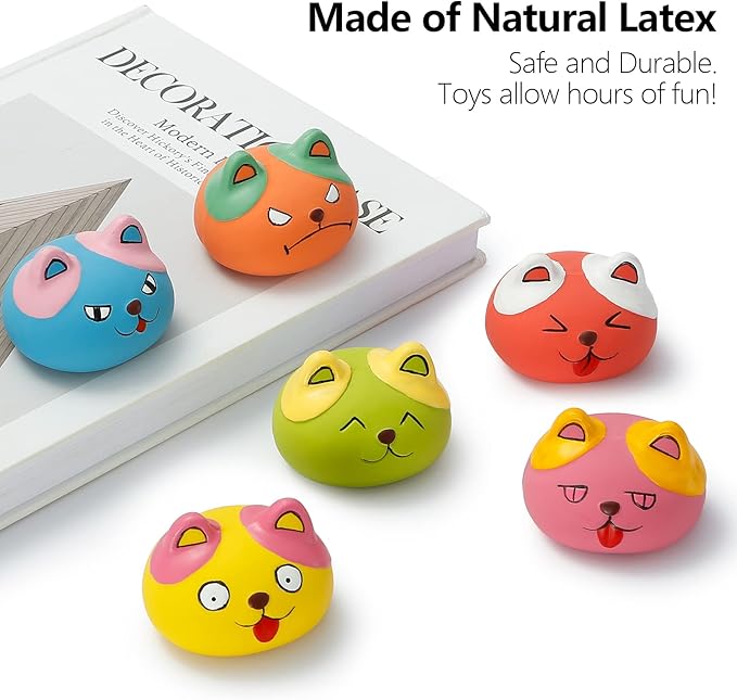 Squeaky Dog Toys Funny Animal Dog Balls for Puppy Mini Small Pet Dogs 6 Pcs/Set (Cat)