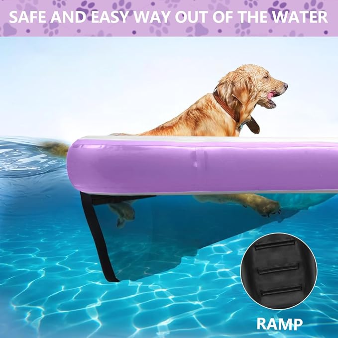 Inflatable Dog Water Ramp, Non-Slip Floating Dock Ladder for Pools, Boats & Lakes, Pool Ramp for Dogs Up to 200 Pounds, Purple
