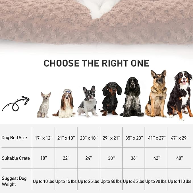 KSIIA Washable Dog Bed Deluxe Plush Dog Crate Beds Comfy Kennel Pad Anti-Slip Pet Sleeping Mat for Large, Jumbo, Medium, Small Dogs Breeds, 29" x 21", Brown