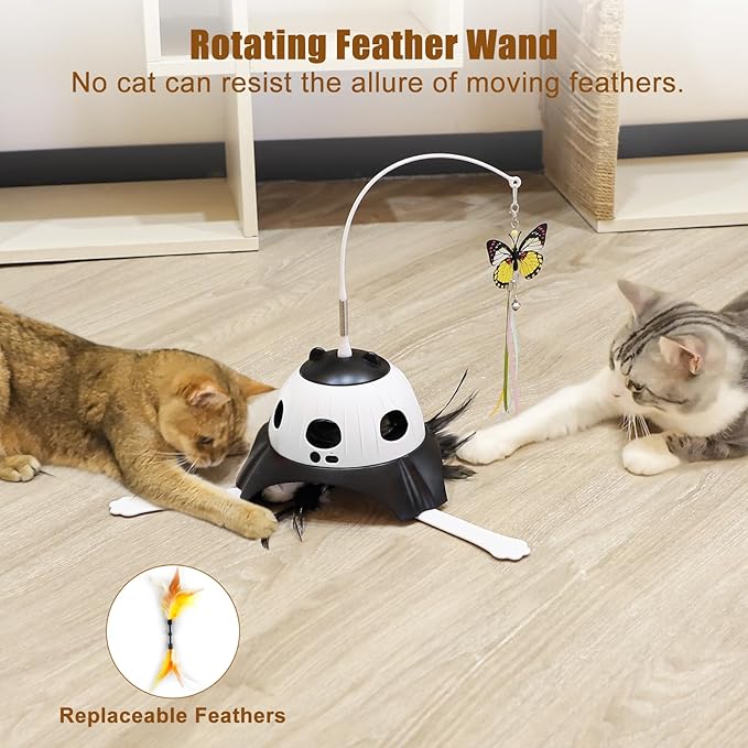 3-in-1 Automatic Cat Toys for Indoor Cats, Fluttering Butterfly, Whack a Mole, Rotating Feather Wand, USB Rechargeable Interactive Feather Toys for Multi-cat Family (Black)
