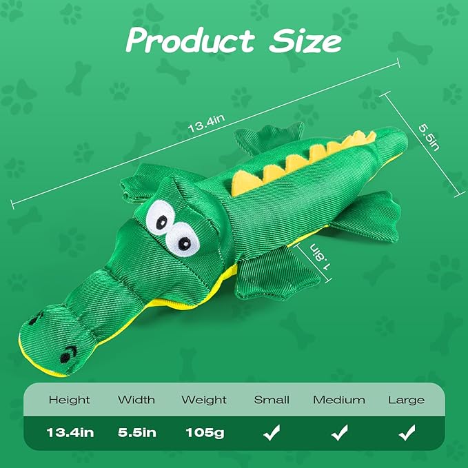 Dog Plush Toy for Aggressive Chewer, Though Large Stuffed Animal Dog Toys, Upgrade 10 Times Durablities Dyneema Dogs Squeaky Toy, Big Dogs Toys for Small, Medium, Large Breed(Crocodile)