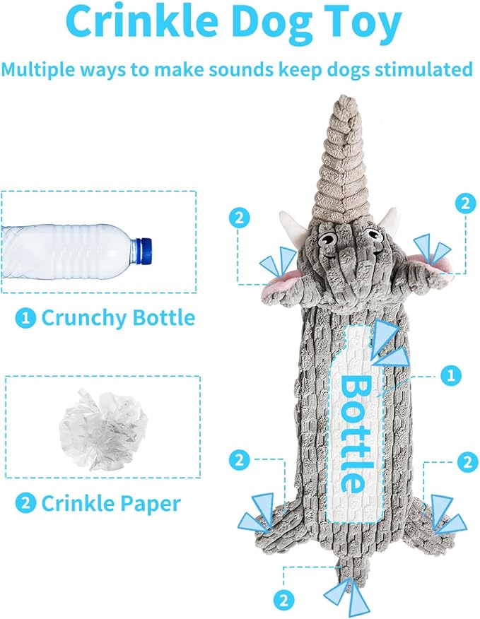 Dog Toys, Squeaky Plush No Stuffing Crinkle Dog Toy for Small Medium Large Dogs, [5 Pack] Interactive Puppy Teething Water Bottle Dog Chew Toy