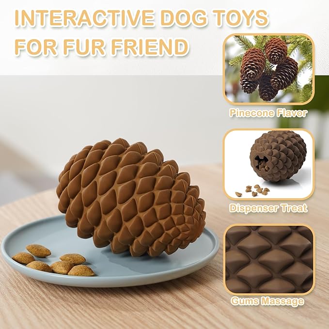 Pine Cone Dog Chew Toys, Dog Puzzle Toys, Interactive Toys to Keep Them Busy, Treat Dispensing Pet Toys for Medium Large Size, Long Lasting Dogs Gifts