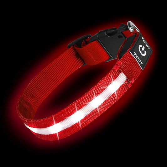 Super Bright LED Dog Collar - Fully Waterproof & Adjustable Glow Collar - USB-C Rechargeable for Night Walking, Safety - Flashing Lighted Collar for Dogs(Red,S)