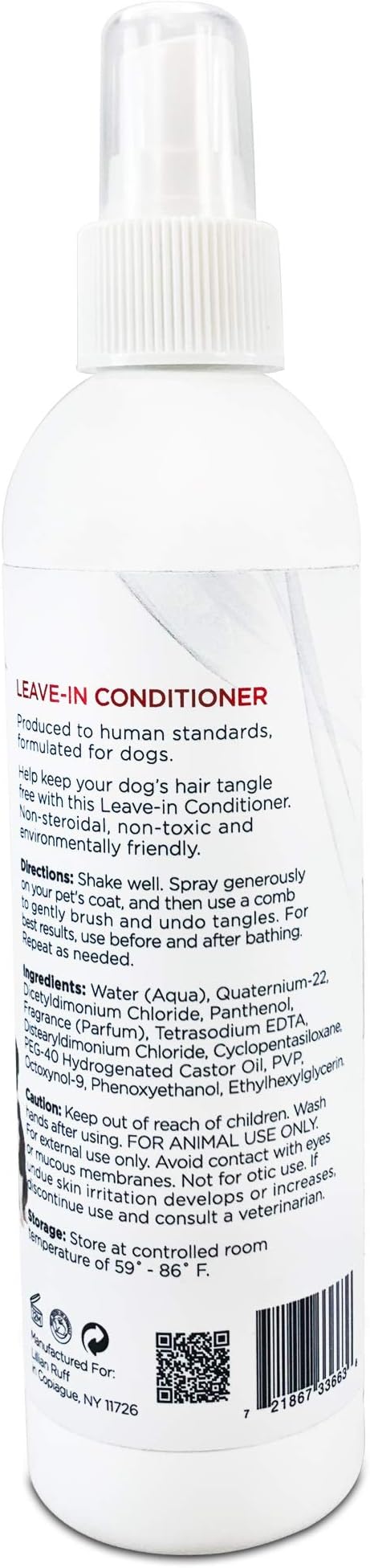 Lillian Ruff Leave-in Dog Conditioner & Detangler Spray - pH Balanced After-Bath No Rinse Hydrating Dog Conditioning Spray - Silky Shine Spray for Dry Skin, Itch Relief, Detangling & Dematting (8oz)