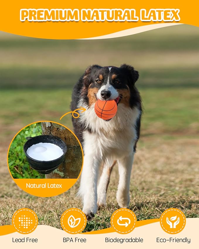 SCHITEC Squeaky Dog Toy Balls, [8 Pack] Latex Rubber Squeak Toys, 3'' Interactive Fetch Pet Ball for Medium Breed Dogs