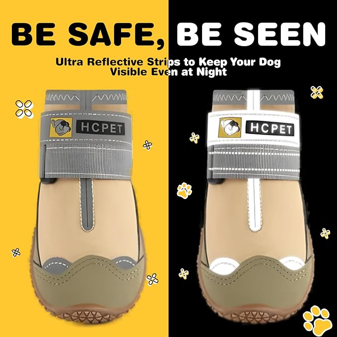 Hcpet Dog Boots Waterproof Dog Shoes for Medium Large Dogs, Anti-Slip Dog Booties Paw Protector for for Hot Pavement Winter Snow Hiking with Reflective Straps 4PCS, 3 (width 1.77 inch) for 31-38 lbs