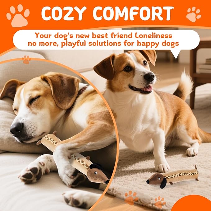 Squeaky Plush Dog Toy for Aggressive Chewer, Stuffed Animal Toy with Squeaker, Durable Interactive Puppy Chew Toy for Boredom, tug-of-war, Small Medium Large Breed(13.8” Hot Dog)