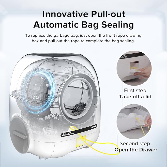 Extra Large Automatic Cat Litter Box Self Cleaning, Large Capacity Litter Robot with App Control Smart Odor Removal Safety Protection for Multiple Cats