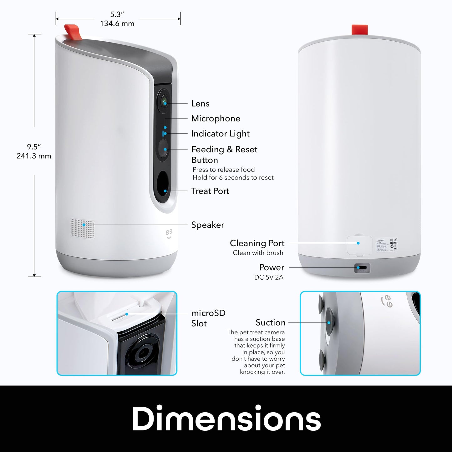 Geeni Pet Treat Dispenser with Camera - 2K HD WiFi Enabled, Dog and Cat Automatic Smart Feeder, Two-Way Audio, Night Vision, Auto-Follow, Remote Access with App, Alexa and Google Compatible, White