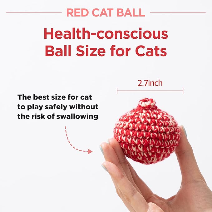 JAYU PET Red Cat Ball [W/O Bell Version] - Handmade Silvervine Cat Toy with Catnip, Interactive Matatabi Ball for Indoor Cats & Kittens, Feline Play Toy & Gift (2.7 inch)