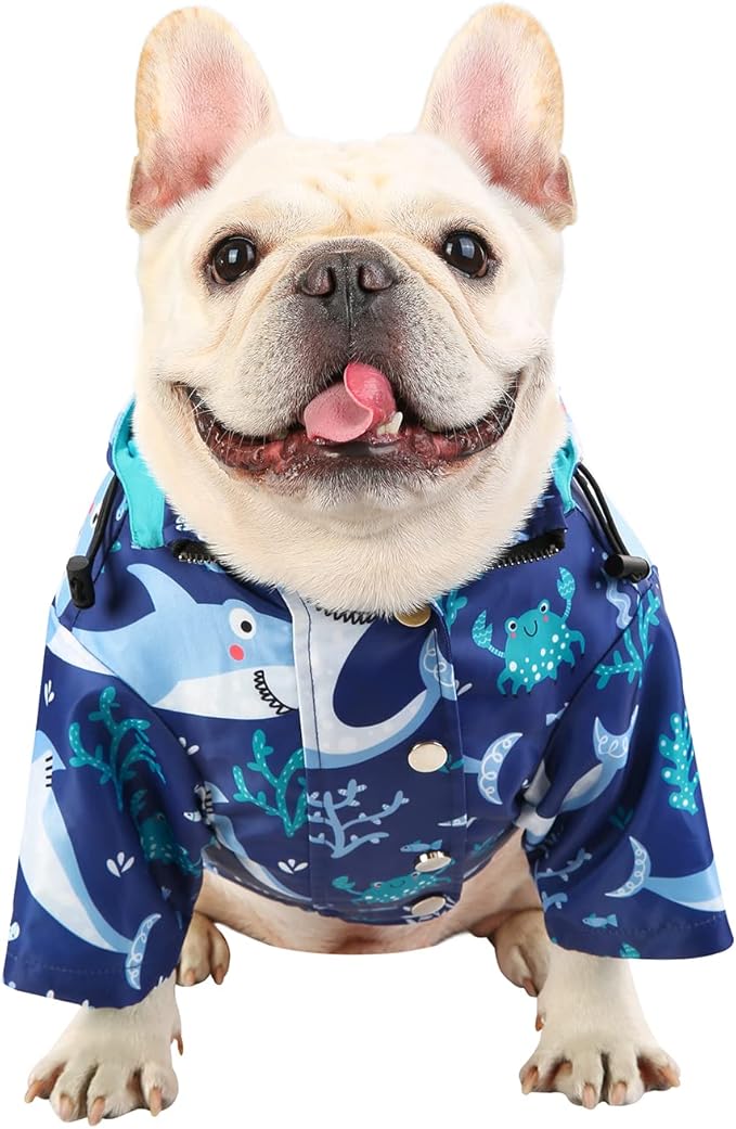 HDE Dog Raincoat Poncho Double Layer Zip Rain Jacket with Removable Hood, Leash Hole for Small to 3XL Dogs and Puppies Sharks - M