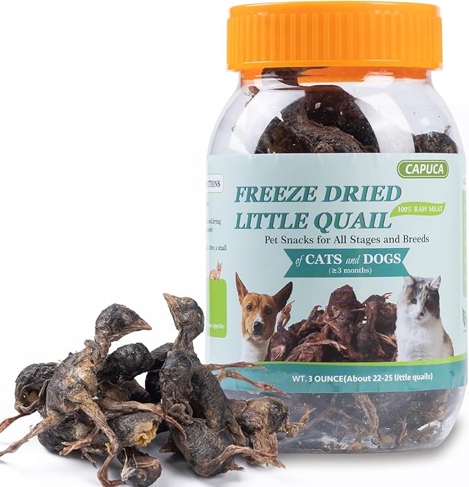 Freeze-Dried Quail Cats & Dogs Treats - Single Ingredient Pet Snacks, High-Protein Training Rewards, Grain-Free, Easy Digestion (3oz)