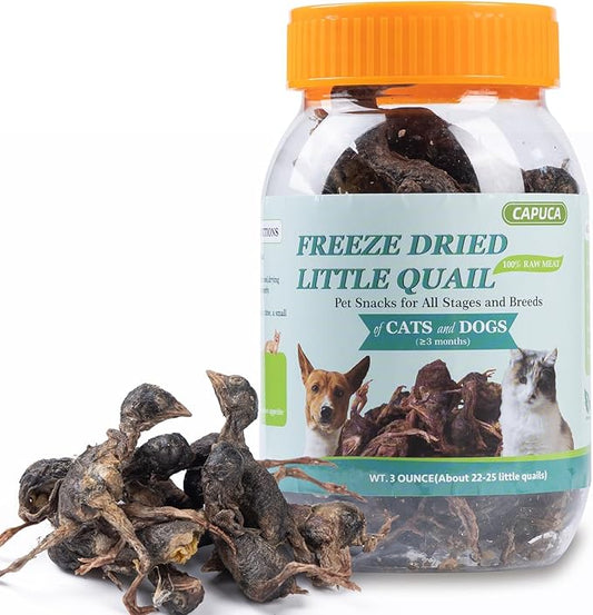 Freeze-Dried Quail Cats & Dogs Treats - Single Ingredient Pet Snacks, High-Protein Training Rewards, Grain-Free, Easy Digestion (3oz)