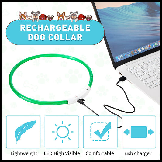 Frienda 4 Pcs Dog Collar LED USB Rechargeable Lights Dog Necklace Collars Doggy Lights for Night Walking Adjustable Safety Lamp Pet Collars for Large Medium Small Puppy(Classic Style,4 Colors)