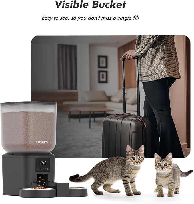 Automatic Cat Feeder for 2 Cats - 8L/34 Cups Large Capacity Auto Cat Food Dispenser with LCD Screen, 2 Food Trays, Timed Feeder, Up to 50 Portions 6 Meals Per Day, Keep Fresh