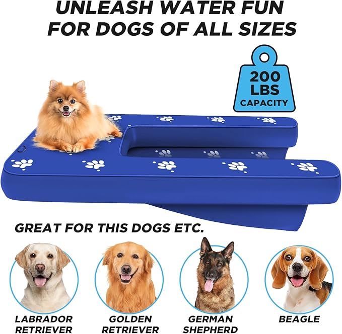 Inflatable Dock Platform with Electric Pump, Dog Boat Ramp Floating Non-Slip Oxford and PVC with Water Ramp for Dogs Pool, Dock, Lake with Traction Rope Blue (4.7ft x 3ft x 6in)