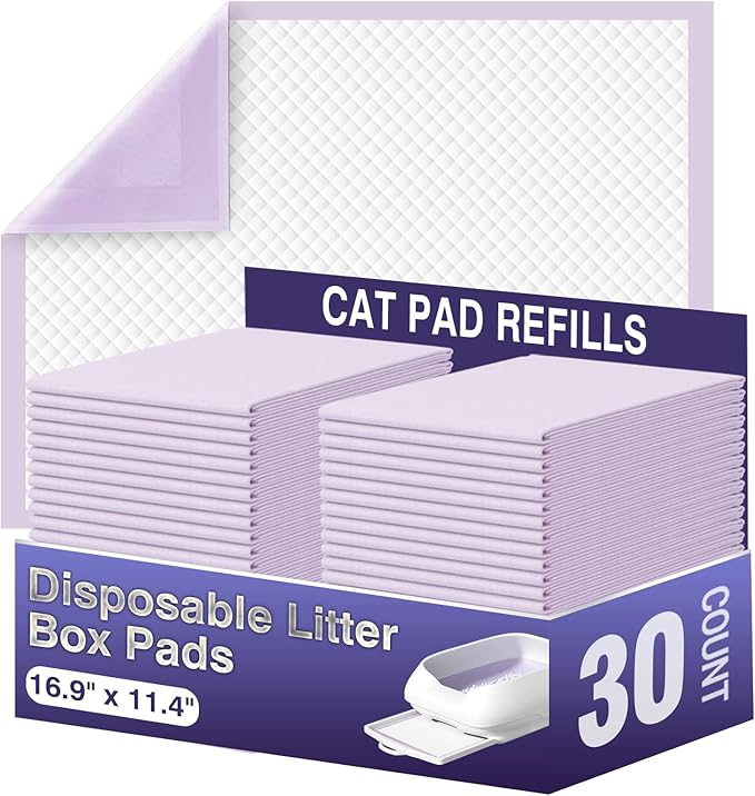 IMMCUTE Cat Pads 16.9" X 11.4", 30 Ct | Pee Pads for Cats | Thickened 6-Layer Super Absorbent Pads | Pee Pads for Tidy Cats Breeze Litter System | Cat Pee Pads