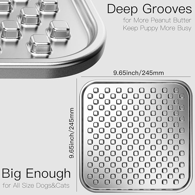 Double Layer Stainless Steel Lick Mat for Dogs & Cats - Chew Proof & Whisker Friendly, Non-Slip Base, for Calm Feeding & Anxiety Relief - Dishwasher Safe Slow Feeder Pad [Single]