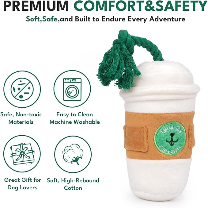 Dog Puzzle Toy, Interactive Snuffle Puppy Toys, Squeaky & Crinkle Sounds for Boredom, Cute Puppy Enrichment Toy, Coffee Cup Plush Toys for All Dog Sizes