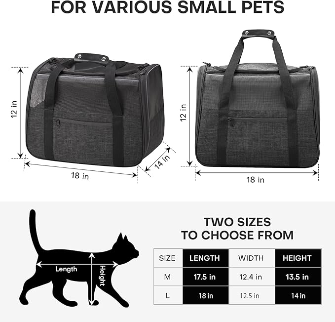 JUNGYOUN Premium Cat Carrier - Pet Carrier for Cat & Small Dogs up to 15lbs - Airline Approved Travel Dog Carrier with Anti-Escape Zippers, Collapsible Travel Bowl & Padded Strap,Dark Grey