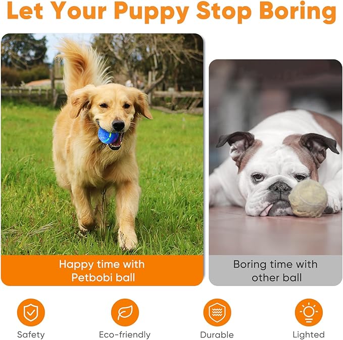 Petbobi Active Rolling Ball for Dogs - 2025 New Upgrade 2 Modes Interactive Dog Toys, USB Rechargeable Motion Activated Self Moving, Durable Pet Ball for Small Medium Large Breeds, LED Light, Blue