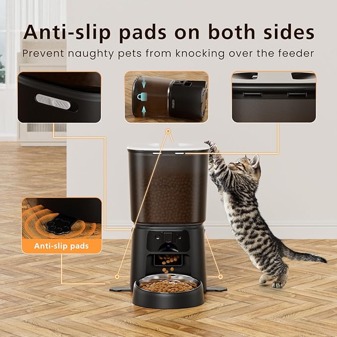 Automatic Cat Feeder with Camera, 4L WiFi Smart Pet Feeder with APP Control, 1080P HD Video,Night Vision,Voice Call, Motion Detection, Dual Power Supply, Supports 5GHz/2.4GHz,for Dogs Cats, Small-Pet