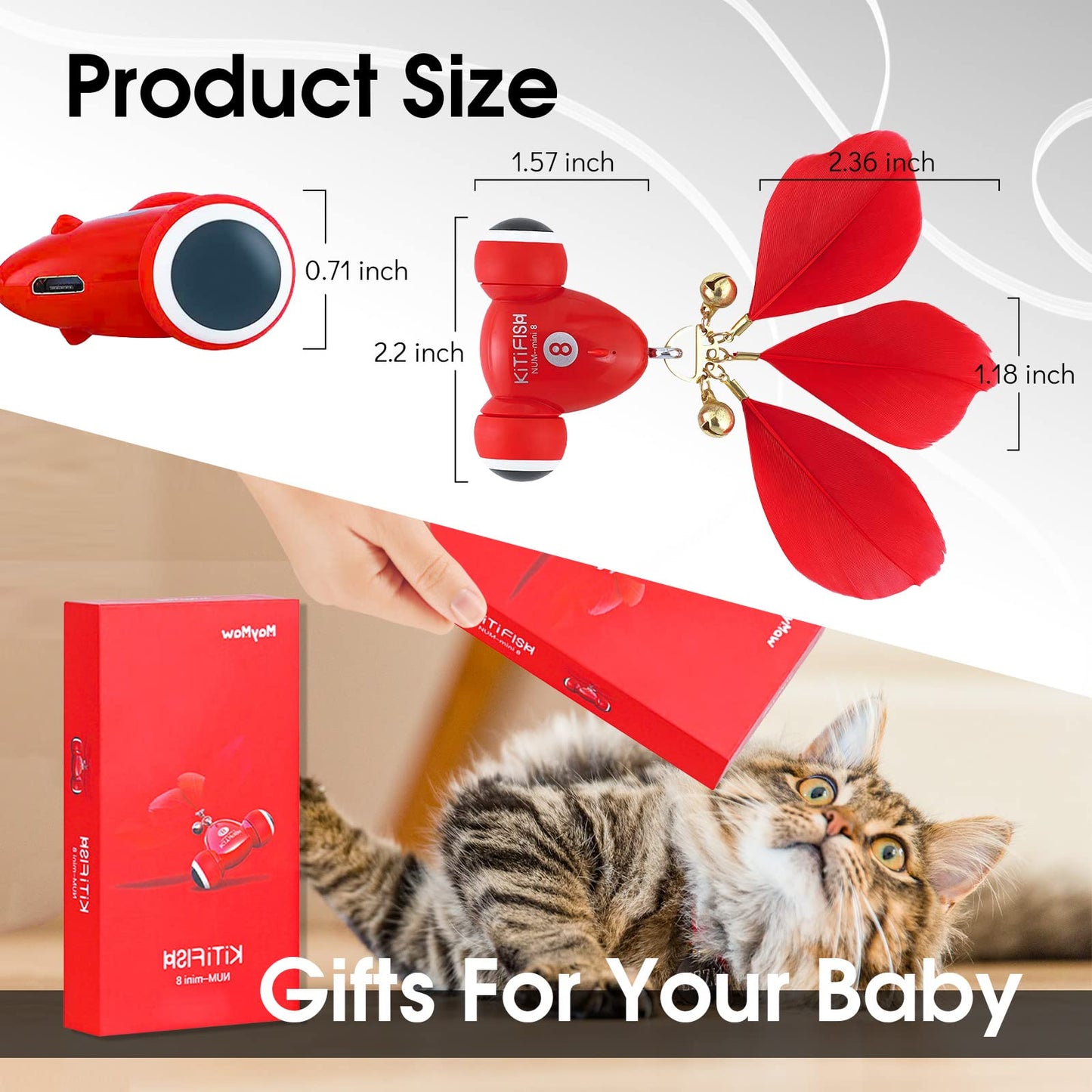 Automatic Cat Toy, Interactive Cat Toys for Indoor, Smart Cat Toys Feather with LED Lights & Bells, for Cat Toy USB Charging Play Moving Indoor