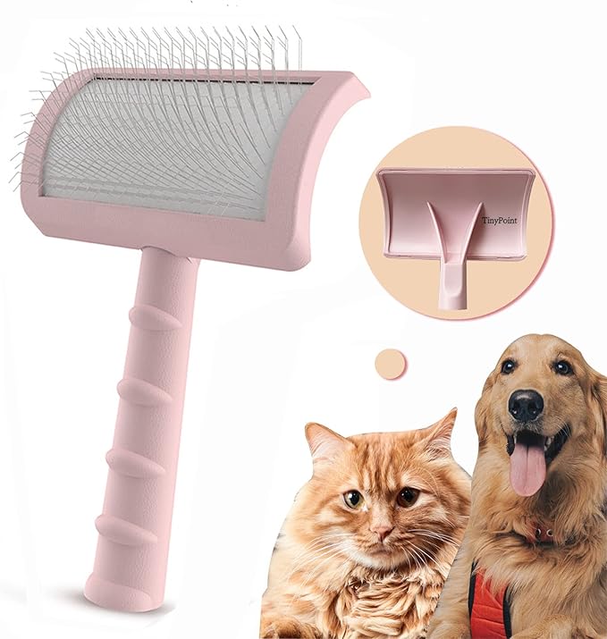 Large Slicker Brush for Long Haired Dogs & Cats, Extra Long Pin Shedding Brush for Thick Undercoat, Curly Hair, 25mm(1"), Pink