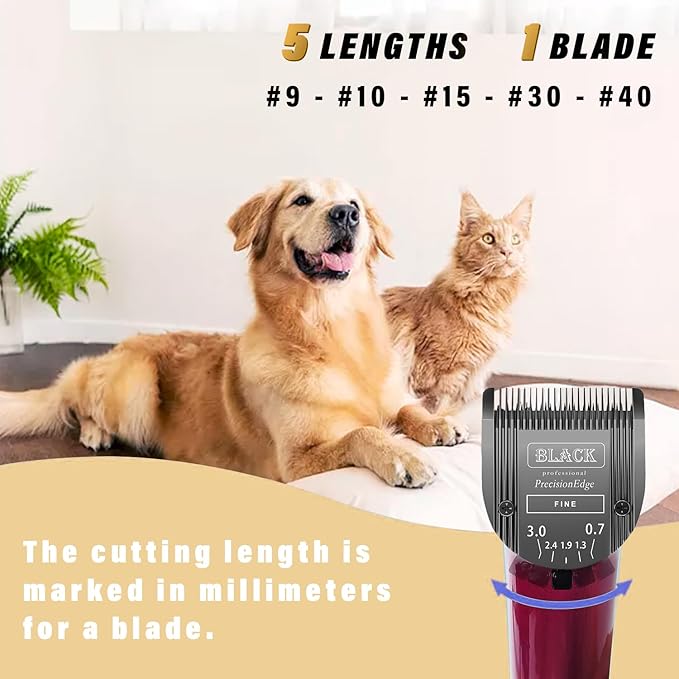 Detachable Adjustable Pet Dog Grooming Clipper 5-in-1 Blade Compatible with WAHL Professional Animal Blade Arco, Bravura, Chromado, Creativa, Figura, and Motion Pet, Dog, and Horse Clippers Black