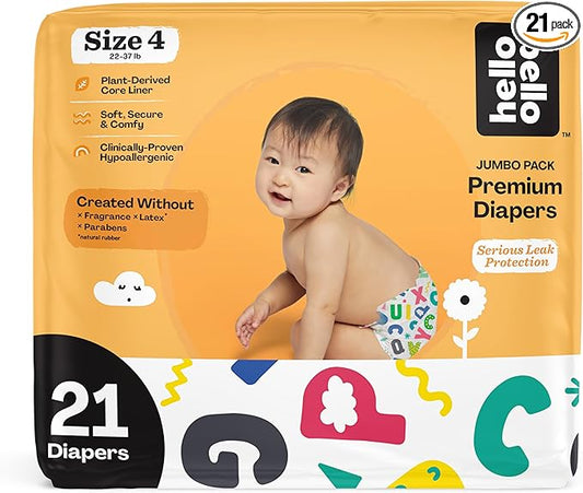 Hello Bello Premium Baby Diapers Size 4, 21 Count of Disposable, Extra-Absorbent, Hypoallergenic Baby Diapers with Snug and Comfort Fit, Alphabet Soup