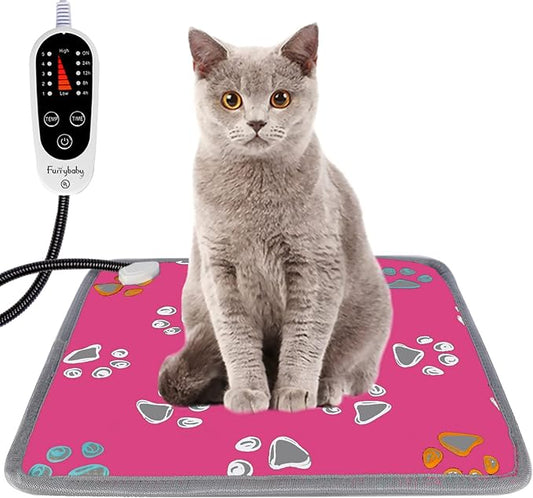 furrybaby Pet Heating Pad, Waterproof Dog Heating Pad Mat for Cat with Durable Anti-Bite Tube Indoor for Puppies Dogs Cats (1 Pack Pink, 17 X 17in, Temp Adjustable)