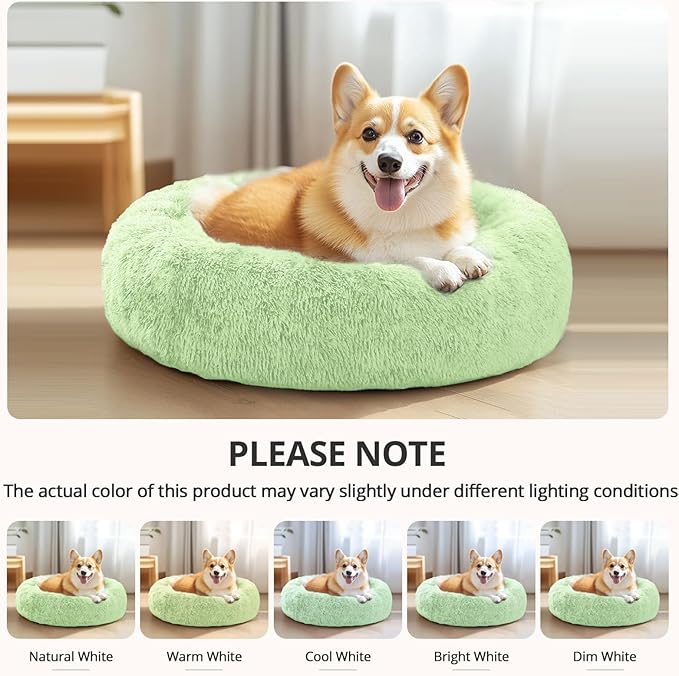 JOLLYVOGUE Calming Dog & Cat Bed for Large Dogs, Anti-Anxiety Donut Cuddler Cozy Soft Round Bed with Anti-Slip Bottom, Fluffy Faux Fur Plush Cushion Beds for Medium Dogs (36")