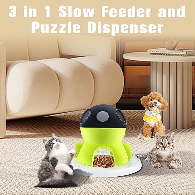 HOSUKKO Interactive Cat Puzzle Feeder,3 in 1 Intelligence Brain Stimulation Game Cat Treat Puzzle Toy and Slow Feeder Enrichment Toys for Indoor Cats Dogs (Green)