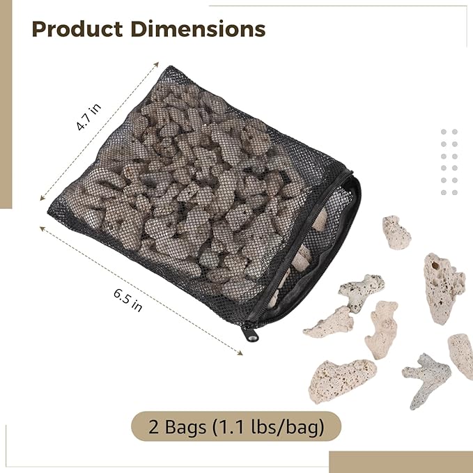 Homaisson 2 Bags Crushed Coral Filters, Fish Tank Filter Media for Aquarium, Fish Pond Coral Filtration Materials, Promotes Ecosystem Balance, Convenient Net Bag Packaging, 1.1 lbs Each Bag