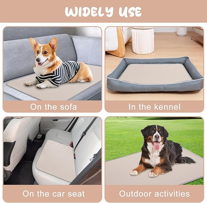 Summer Dog Cooling Mat Washable Ice Silk Self Cool Pad for Medium Dogs and Cats, 40x28in Pet Sleeping Pad for Crate, Bed, Indoor & Outdoor Floor, Car Seats