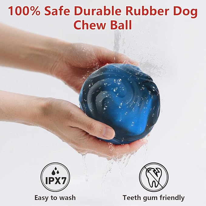 Yipetor Interactive Dog Toys Ball, Unswallowable 3.3'' Durable Replaceable Shell Rubber Dog Chewer Ball with Little Bell for Large Medium Dogs - Keep Them Busy/Relief Anxiety/Mental Stimulate (Blue)
