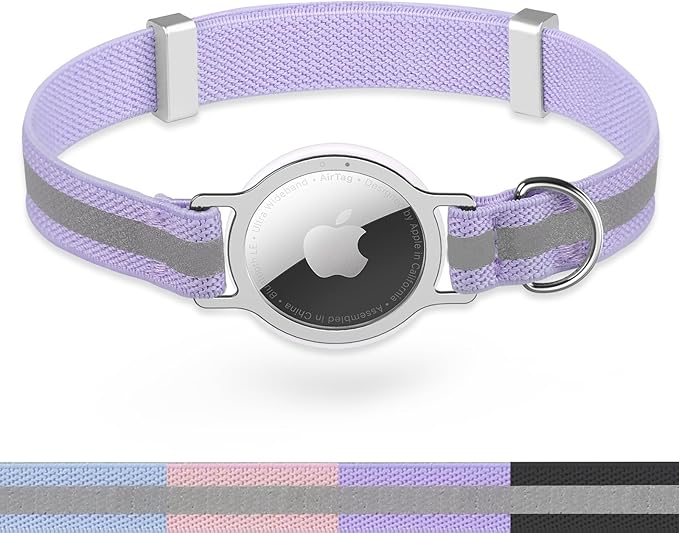 AirTag Cat Collar, Ultra Elastic Cat Tracker Collar with Apple Air Tag Holder, [Lightweight][Scratch Resistant] Stepless Adjustable GPS Pet Collar for Cats Kittens [Purple]