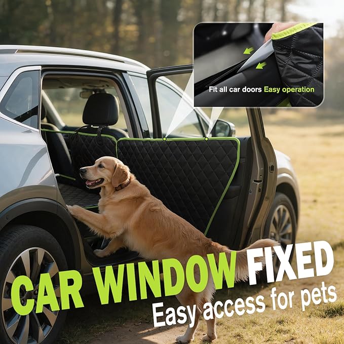 Dog Car Seat Cover for Back Seat, Waterproof & Scratch-Resistant Leather Fabric Back Seat Extender for Dogs, Car Window Fixing for Maximum Car Protection, Support to 330 lbs, for Cars/SUV/Trucks