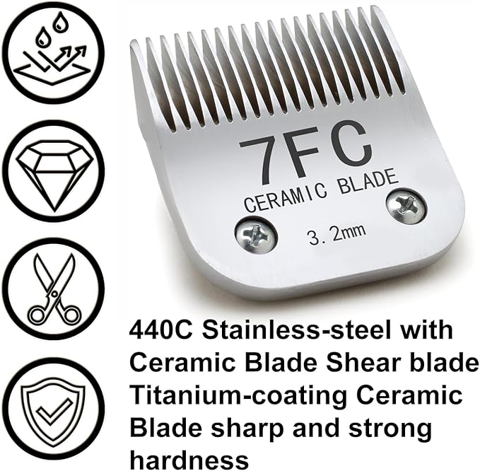 7FC Silver Detachable Clipper Ceramic Blades, Dog Grooming Clipper Replacement Blades Compatible with Dog Clippers, KM Series Clippers, Most A5, Size-7FC, 1/8-Inch Cut Length (3.2mm)