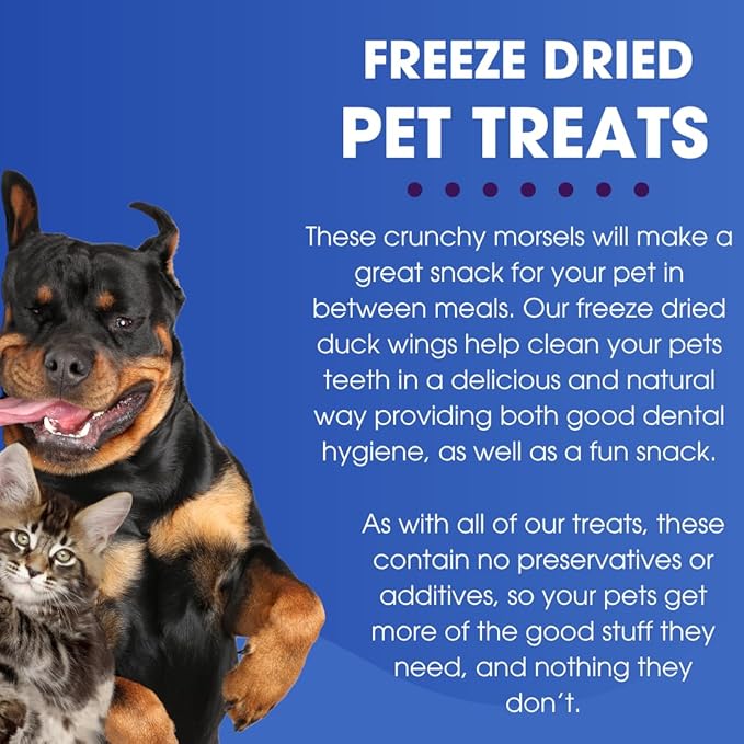 Freeze-Dried Duck Wings for Pets – Crunchy Whole Wing Treats for Dogs and Cats – Natural Raw Meaty Bones for Chewing and Dental Health