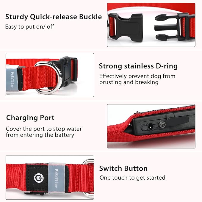 PcEoTllar Light up Dog Collar for Night Walking - LED Dog Collar Light Rechargeable Color Changing, Glow in The Dark Dog Collars Waterproof Glowing Dog Collars for Large Small Medium Dogs