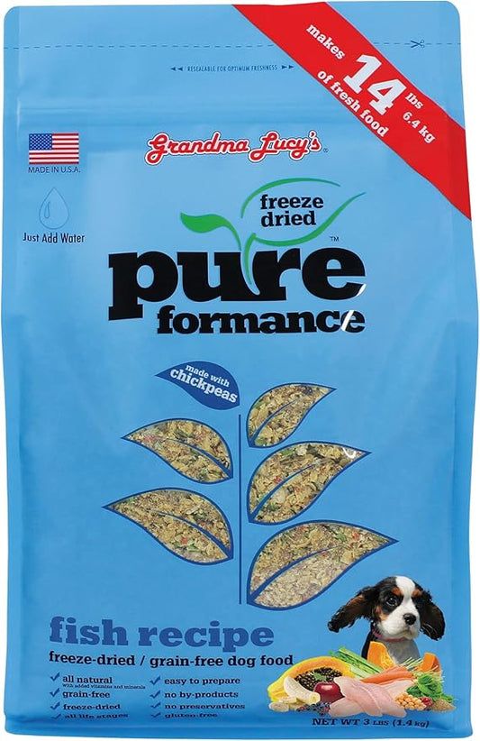 Grandma Lucy's PUREformance Dog Food, Grain Free and Freeze-Dried - Fish, 3 Pound Bag