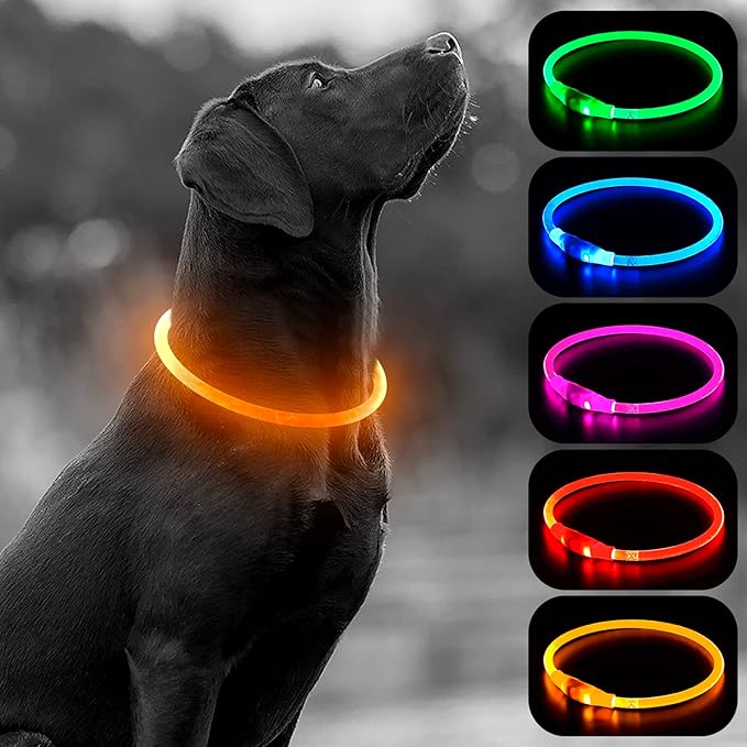 HIGO Light Up Dog Collar USB Rechargeable LED Dog Collar Glow in The Dark, TPU Flash Dog Necklace Light Make Your Dogs Be Visible& Safe (Orange)